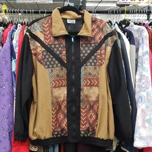 Vintage 1980s Southwestern Aztec Pattern Brown and Black Women's Jacket
